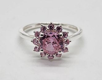 Faux Pink Diamond Ring In Sterling Silver