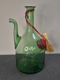 Vintage Green Glass Hand Blown Wine Decanter