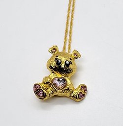 Adorable Teddy Bear Pendant Necklace In Gold Tone