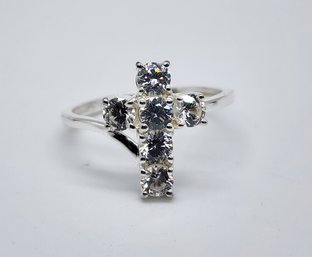 White Zircon Cross Ring In Sterling Silver