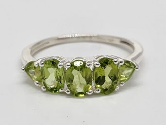 Peridot 5 Stone Band Ring In Sterling Silver