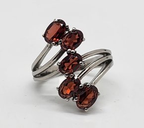 Red Garnet 5 Stone Ring In Stainless