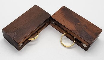 Portable Wooden Secret Ring Box With Gold Tone Rings