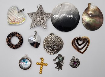 Lot Of 12 Vintage Pendants In Various Metals & Styles