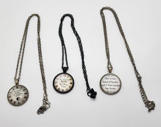 3 Pendant Necklaces With Book Sayings