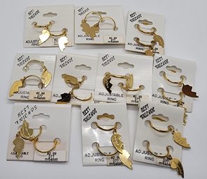 10 Pair Of Adjustable Best Friend Gold Tone Rings