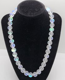 Simulated White Color Mystic Topaz Beaded Necklace In Silvertone