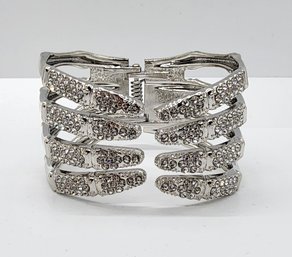 Austrian Crystal Cuff Bracelet In Silvertone