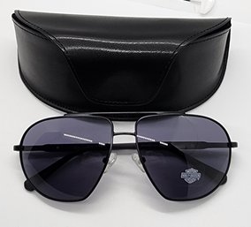 Harley Davidson Matte Black/grey Aviator Sunglasses With Black Case