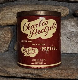 Vintage Charles Pretzels Advertising Can