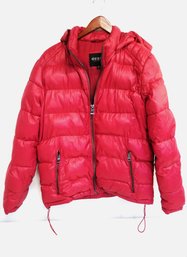 Women's  GUESS L.A. Red Puffer Jacket With Detachable Hood Size Large