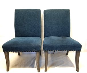 Pair Of Classic Crispin Marine Blue Upholstered Dining Chairs