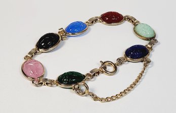 Unique Gold  Tone Multi Colored Scarab Bracelet