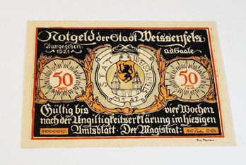 1920s Notgeld 50 Weissenfels Bank Note German German For 'emergency Money'