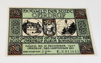 1920s Notgeld 50 Ohrdruf Bank Note German German For 'emergency Money'