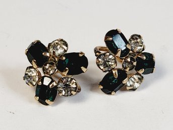 Vintage 1/20 12k Gold Filled Green Stone Screw Back Earrings