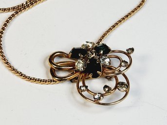 Vintage 1/20 12k Gold Filled Green Stone Pendant / Pin On Necklace