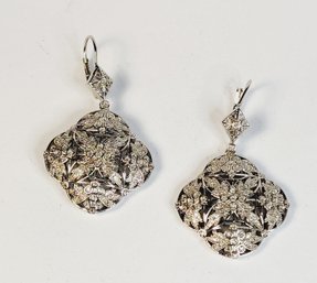 Unique Victorian Design Large Sterling Silver Hanging Earrings