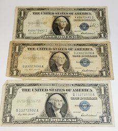 3  ...... $1 Dollar Blue Seal Silver Certificates 1957 And 1935 No In God We Trust