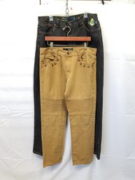 Men's Vintage Coogi Black Denim Jeans And Camel Color Straight Leg Jeans Sizes 38 X 34