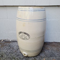 Circa 1900 - Beer Keg Very Large / Heavy Salt Glazed Antique (5) Gallon Stoneware From Bishop And Babcock -