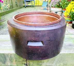 Fabulous Indoor/ Outdoor  Vintage (Asian?) Oversized Stone Glazed Planter With Copper Inlay