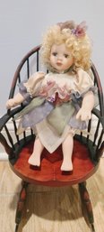 Sweet Vintage Porcelain Doll And Rocking Chair