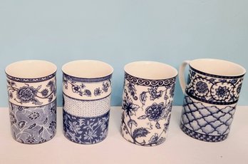 Four William Roberts Blue And White Mugs