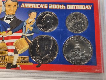 America's 200th Birthday 4 Coin Set In Plastic With Info And History