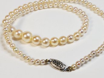Vintage Graduated Pearl Necklace With 10k Gold Fillagree Clasp