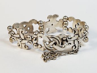 Ornate Very Heavy Solid Thick Sterling Silver Hinged Bangle Bracelet