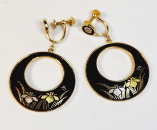 Vintage 'TOLEDO WORK' Black And Gold Tone Hanging Earrings