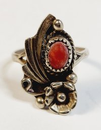 Southwest  Sterling Silver Red Stone Inlay Ring