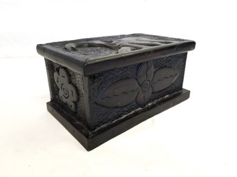 Vintage African Black Wood Carved Folk Art Tabacco Box/trinket Box