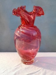 Pink Swirled Glass Ribbon Vase