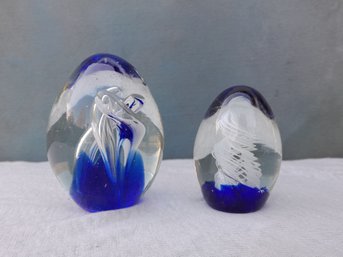 Signed Blue Glass Paperweights