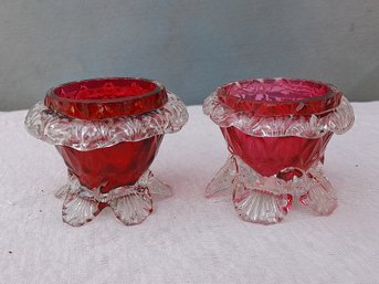 Red And Clear Footed Candle Holders