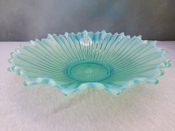 Vintage Green And White Trimmed Glass Bowl