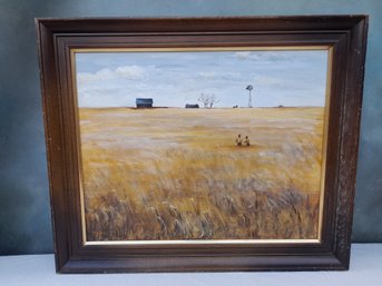 Signed Oil On Board- Men In Field