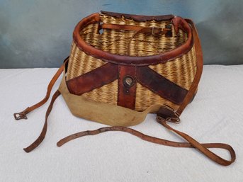 Vintage Fishing Creel Wicker And Leather Basket, Fly Fisherman Basket