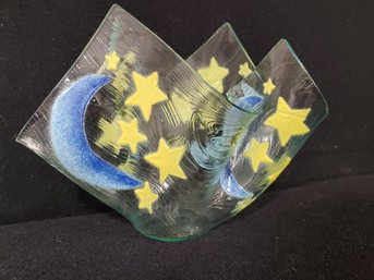 Fun Moon & Stars Decorated Textured Glass Handkerchief Bowl Vase