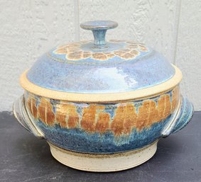 Vintage Art Studio Earthenware /Glazed Pottery/  Soup Tureen With Covered Lid  Easy Handles For Oven Cooking