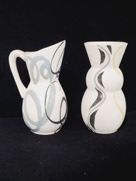 Pair Vintage Lava Glaze Pitcher & Vase