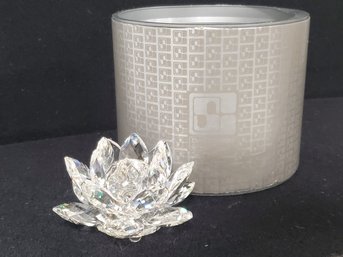 Retired SWAROVSKI Water Lily Candle Holder - 7600 NR 123 ~ 4' Wide With Box