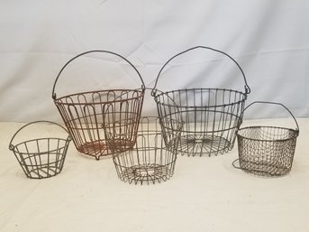 Five Vintage Wire Egg Baskets