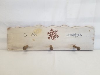 Handmade 'I Love Snowdaze' 3 Hook Wall Coat Rack