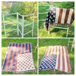 Antique Tri Fold Quilt Rack & Incredible Antique Two Sided American Flag Blanket