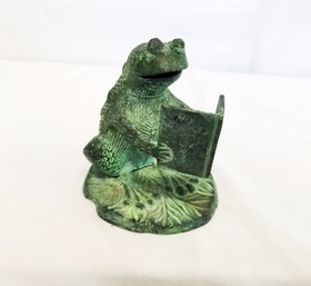 Vintage Brass Frog Figurine Reading Book