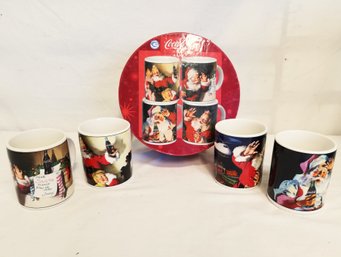 Set Of Coca-Cola Santa Mugs Stoneware Holiday Portraits With Gift Box