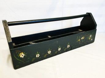 Charming Vintage Hand Painted Rustic Wood Tool Caddy